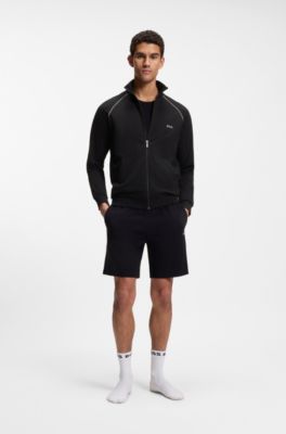 Jacke aus Stretch-Baumwolle mit Rei&szlig;verschluss und Logo-Stickerei, Schwarz