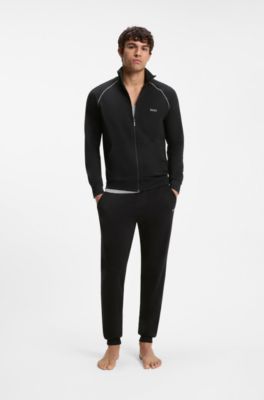 Giubbotto con zip in cotone elasticizzato con logo ricamato, Nero