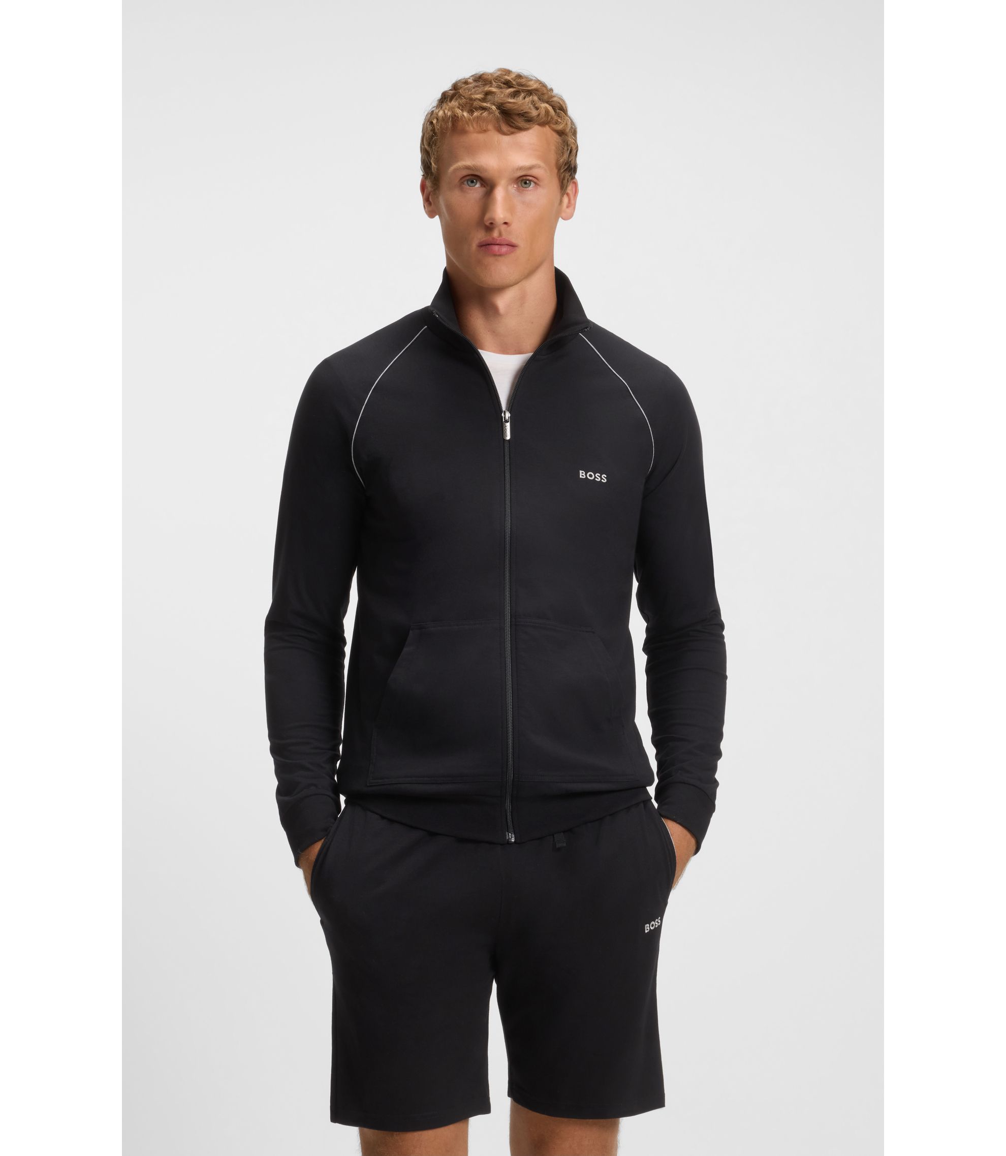 HUGO BOSS ナイロンジャケット XS BOSS - Logo-embroidered hooded loungewear jacket in stretch