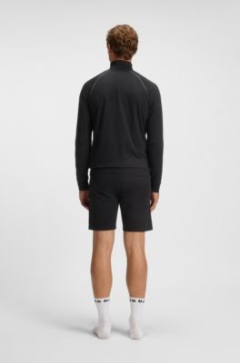 Stretch-cotton zip-up jacket with embroidered logo, Black