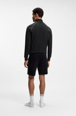 Stretch-cotton zip-up jacket with embroidered logo, Black