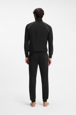 Stretch-cotton zip-up jacket with embroidered logo, Black