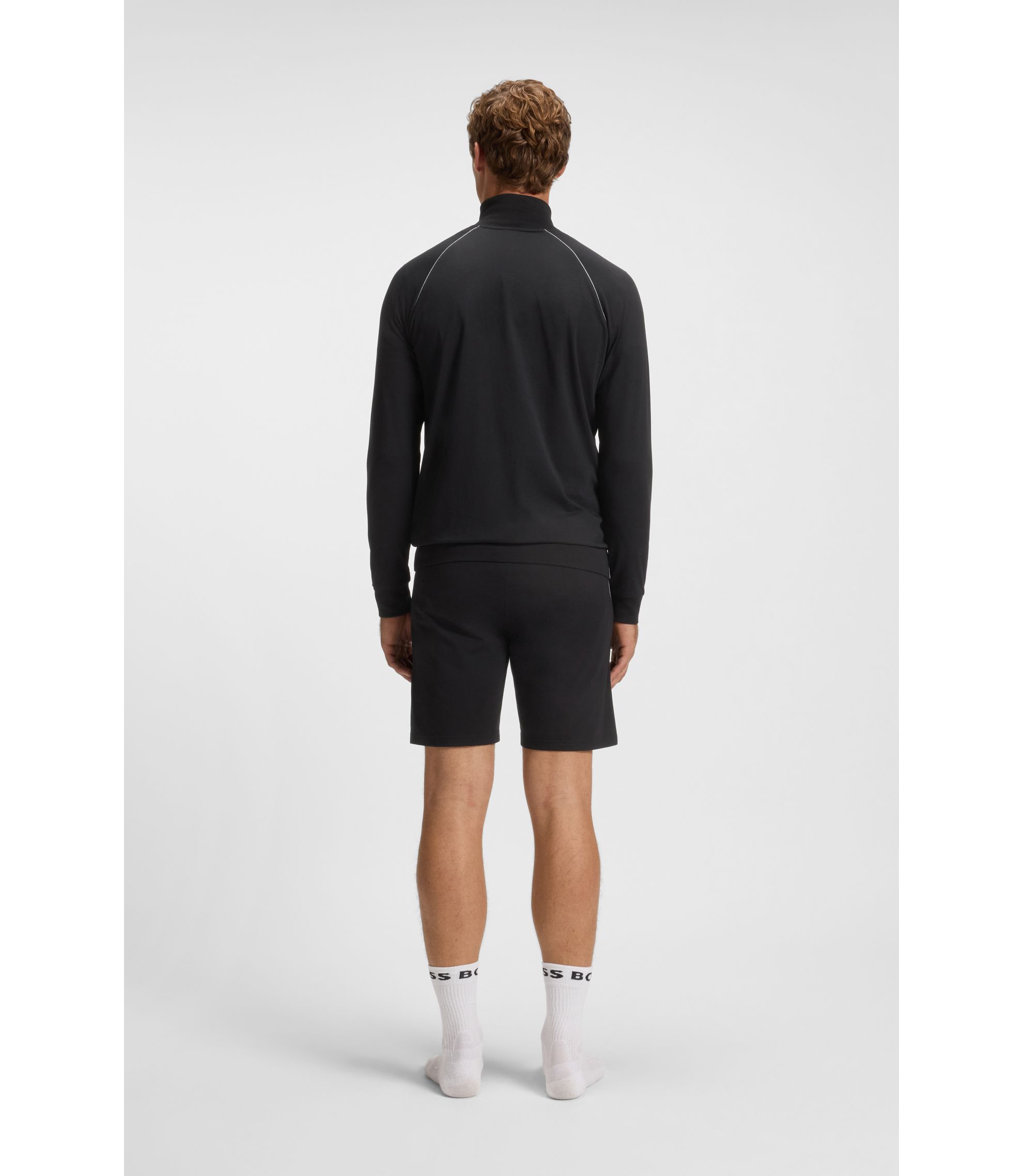 BOSS - Stretch-cotton zip-up jacket with embroidered logo - Black