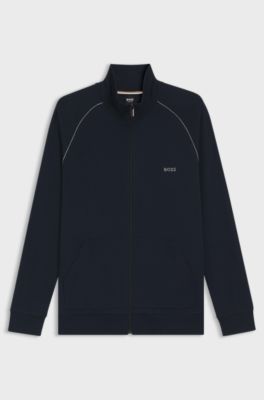 Giubbotto con zip in cotone elasticizzato con logo ricamato, Blu scuro