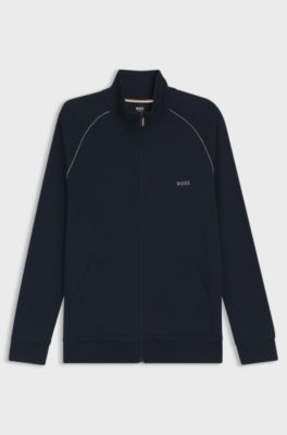 Stretch-cotton zip-up jacket with embroidered logo, Dark Blue