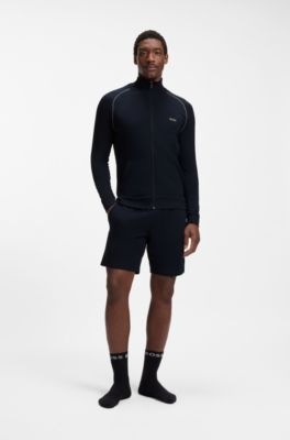 Jack van stretchkatoen met rits en logostiksel, Donkerblauw