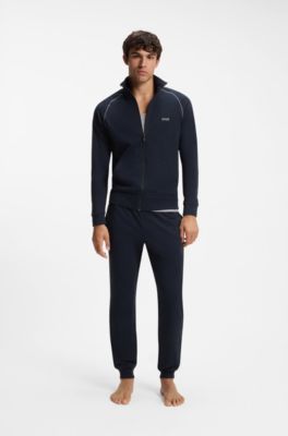 Stretch-cotton zip-up jacket with embroidered logo, Dark Blue