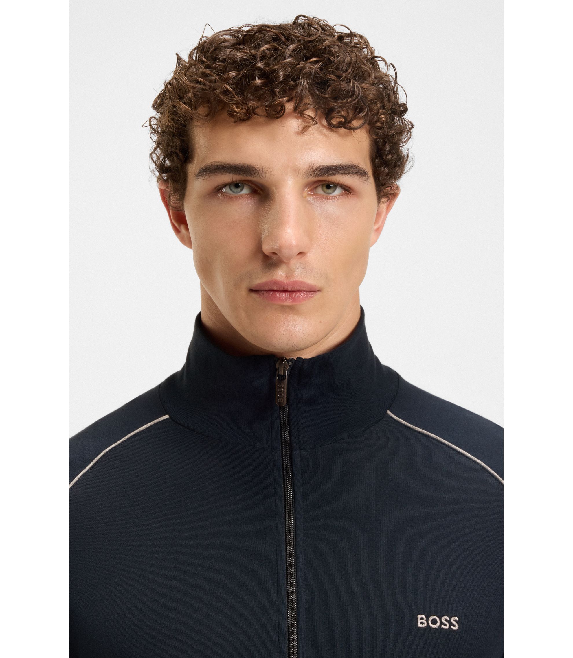 BOSS - Zip-up jacket in stretch cotton with embroidered logo