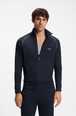 Stretch-cotton zip-up jacket with embroidered logo, Dark Blue