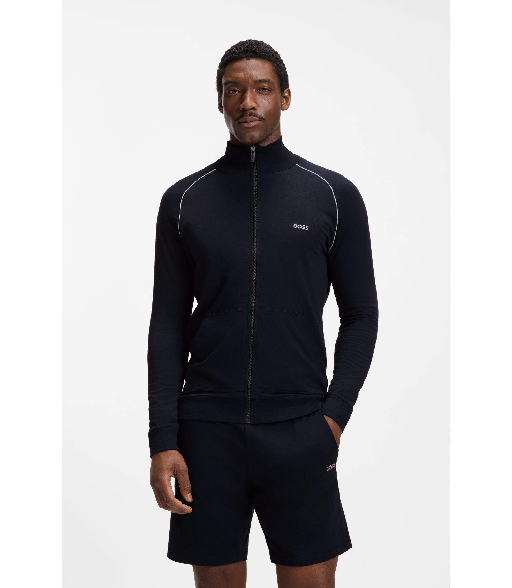 Jacke aus Stretch-Baumwolle mit Reißverschluss und Logo-Stickerei