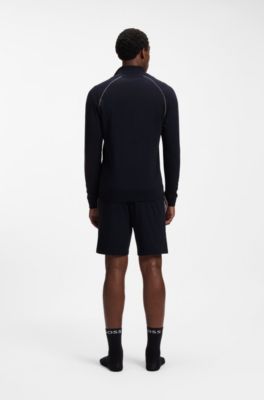 Stretch-cotton zip-up jacket with embroidered logo, Dark Blue