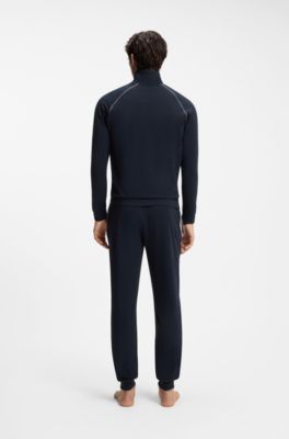 Stretch-cotton zip-up jacket with embroidered logo, Dark Blue