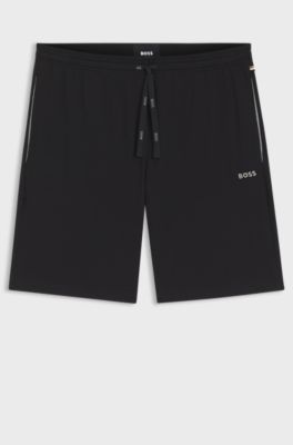 Stretch-cotton shorts with embroidered logo, Black