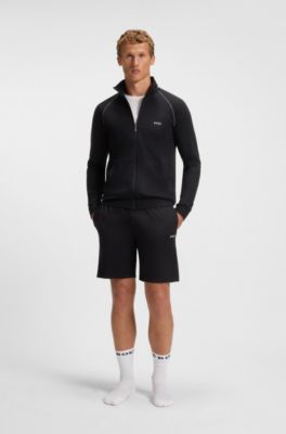 Stretch-cotton shorts with embroidered logo, Black