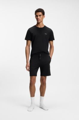 Stretch-cotton shorts with embroidered logo, Black
