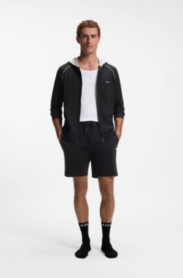 Shorts van stretchkatoen met logostiksel, Zwart