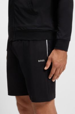 Stretch-cotton shorts with embroidered logo, Black