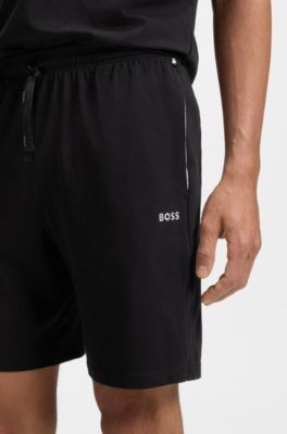 Short van stretchkatoen met logostiksel, Zwart