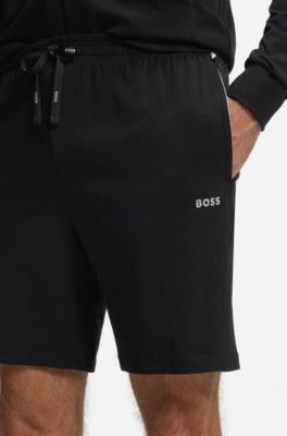 Shorts van stretchkatoen met logostiksel, Zwart