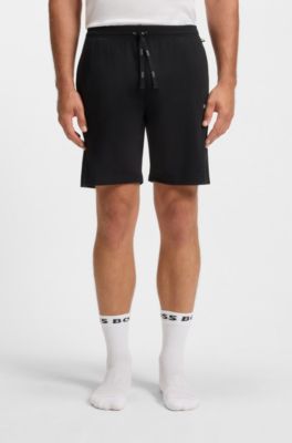 Stretch-cotton shorts with embroidered logo, Black