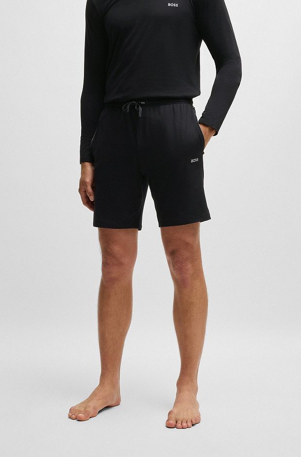 Stretch-cotton shorts with embroidered logo, Black