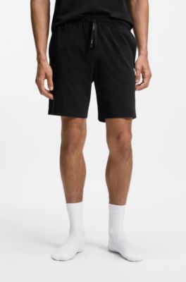 Short en coton stretch &agrave; logo brod&eacute;, Noir