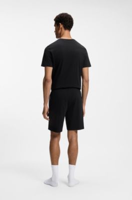 Stretch-cotton shorts with embroidered logo, Black