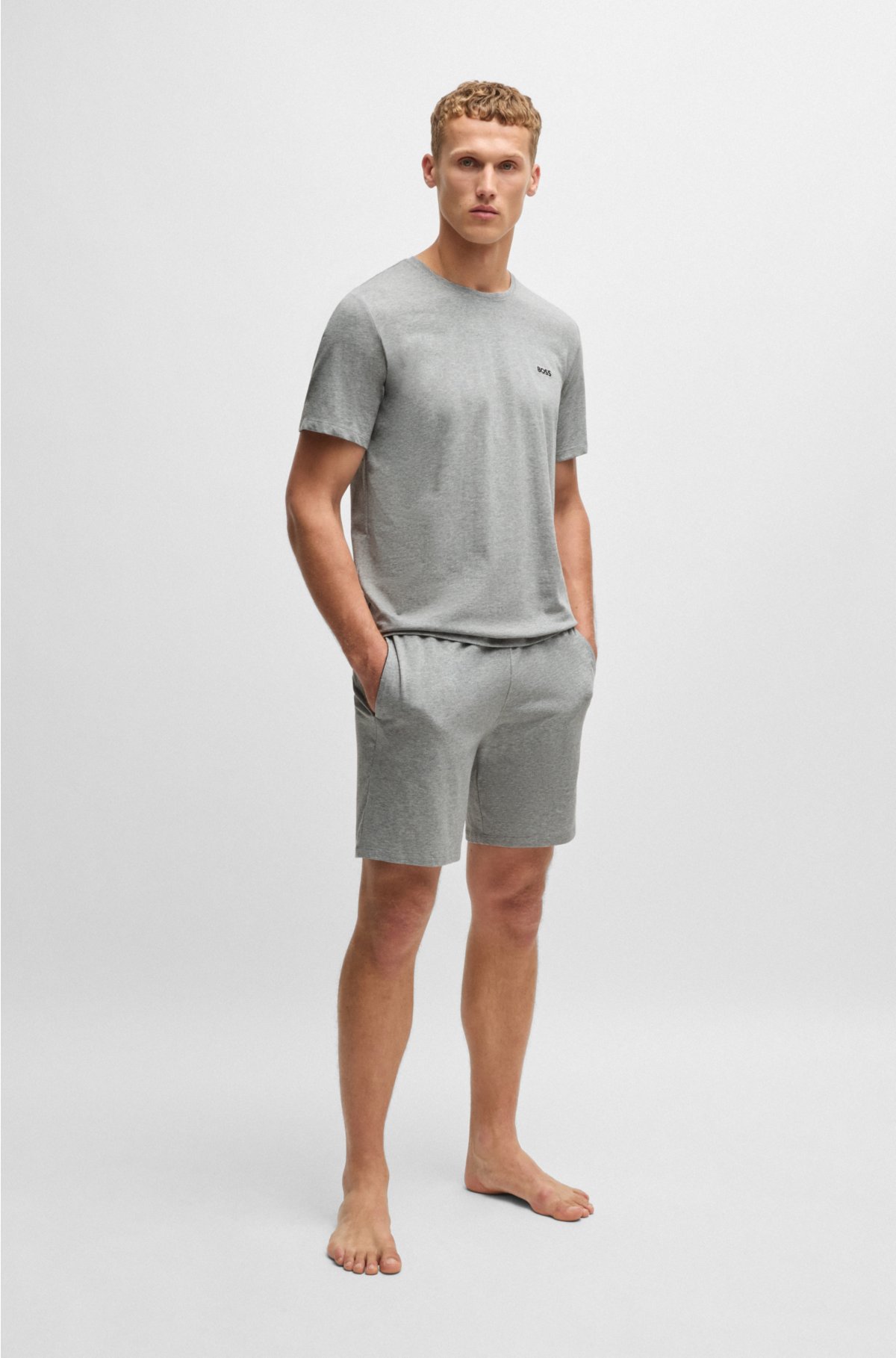Stretch-cotton shorts with embroidered logo, Grey