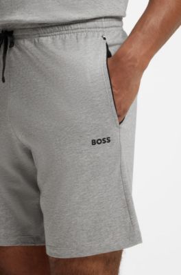 Bermuda in cotone elasticizzato con logo ricamato, Grigio