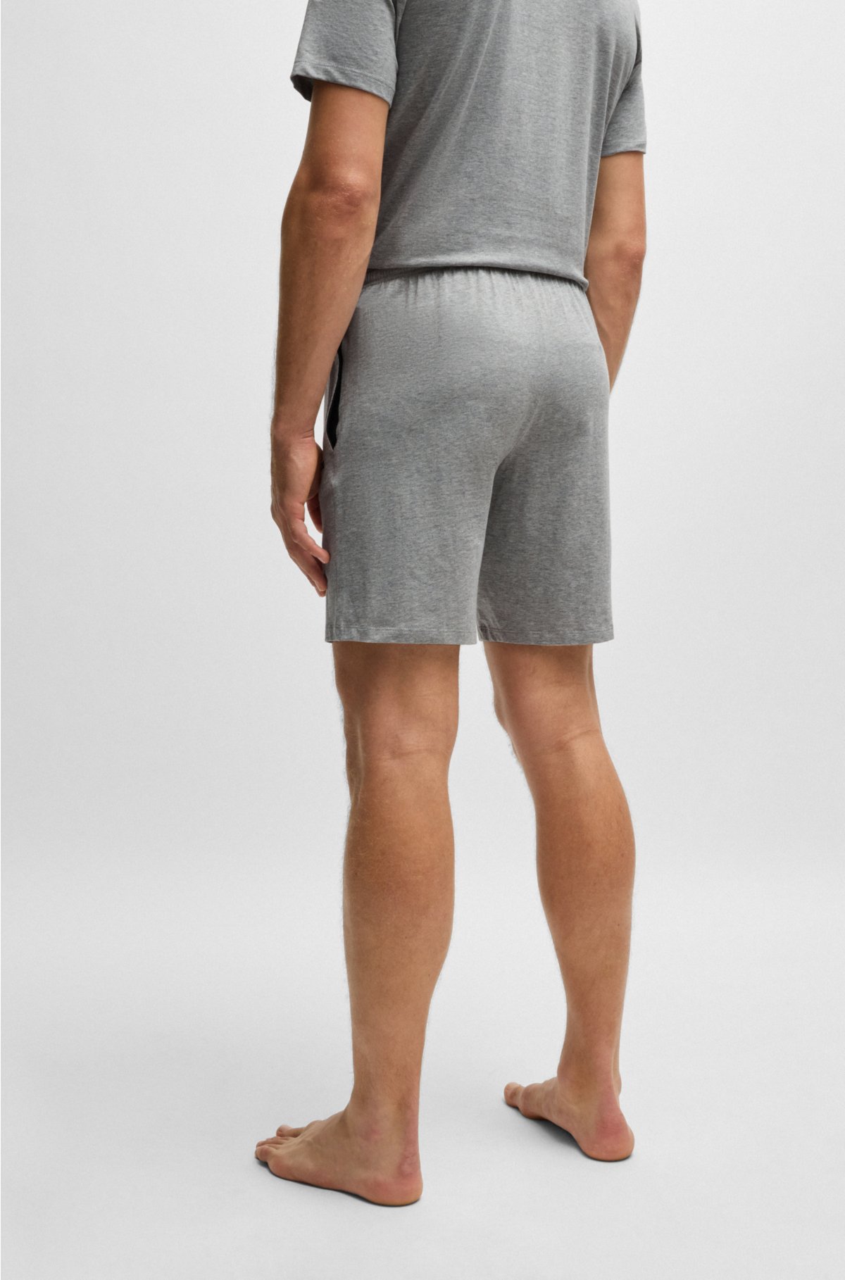 Stretch-cotton shorts with embroidered logo, Grey