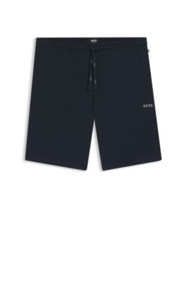 Stretch-cotton shorts with embroidered logo, Dark Blue