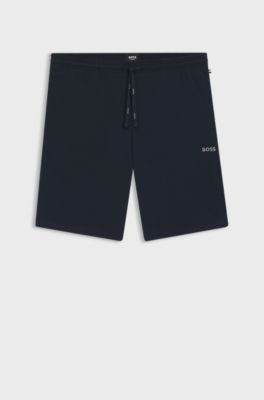 Short en coton stretch &agrave; logo brod&eacute;, Bleu fonc&eacute;