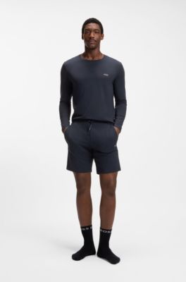 Short en coton stretch &agrave; logo brod&eacute;, Bleu fonc&eacute;