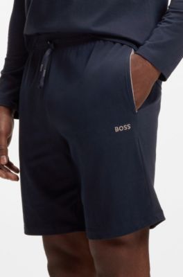 Short en coton stretch &agrave; logo brod&eacute;, Bleu fonc&eacute;