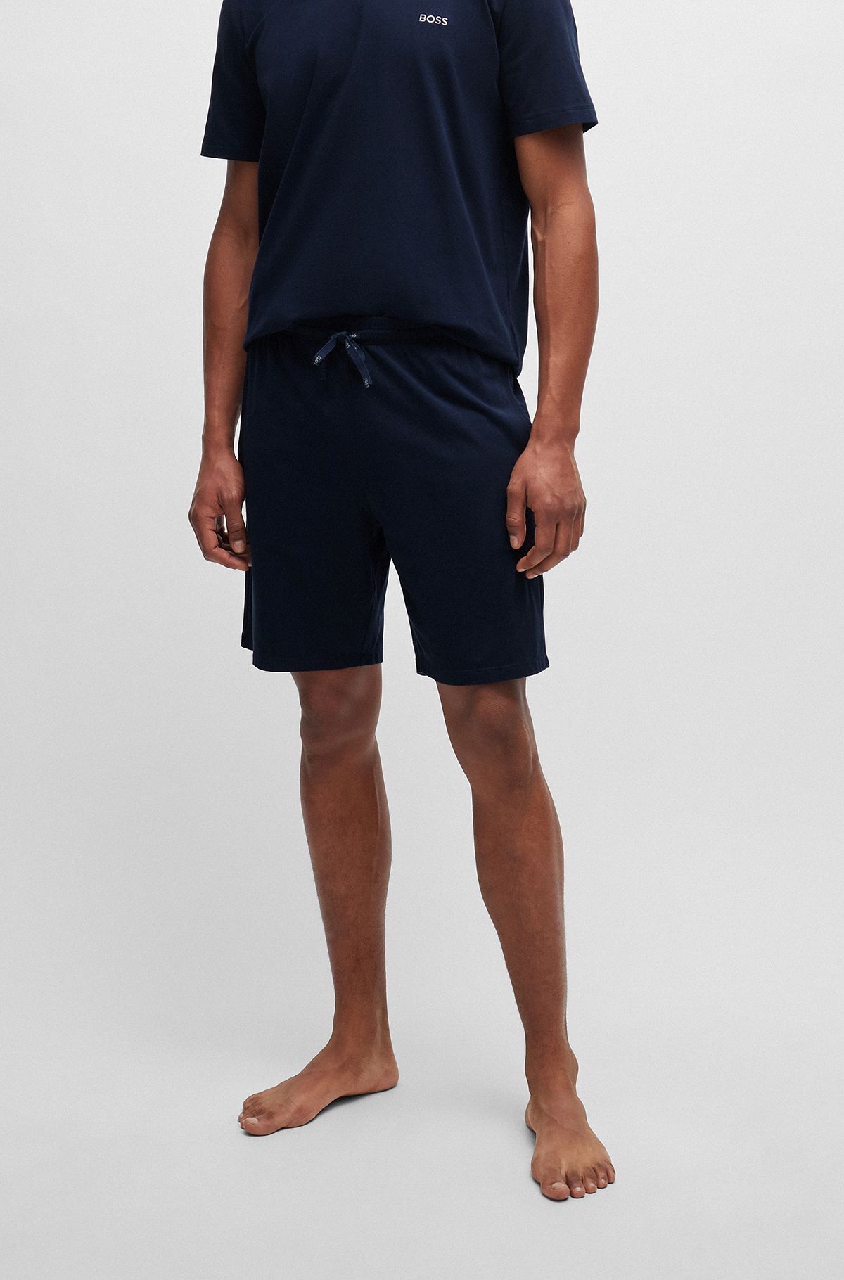 Stretch-cotton shorts with embroidered logo, Dark Blue