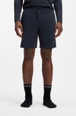 Short en coton stretch &agrave; logo brod&eacute;, Bleu fonc&eacute;