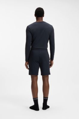 Short en coton stretch &agrave; logo brod&eacute;, Bleu fonc&eacute;