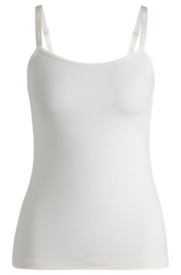 Stretch-jersey underwear vest with branded straps, White