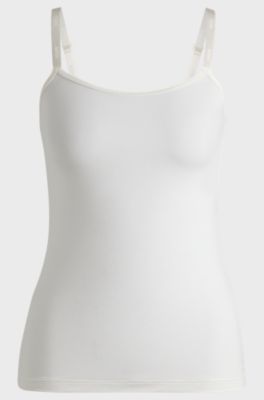 Stretch-jersey underwear vest with branded straps, Natural