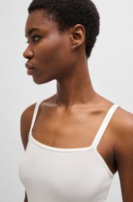 Stretch-jersey underwear vest with branded straps, White