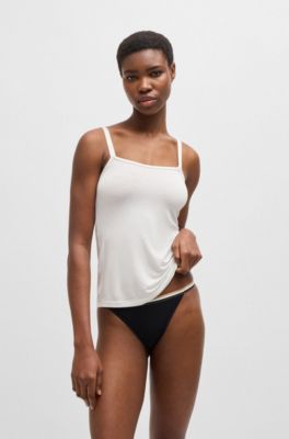 Stretch-jersey underwear vest with branded straps, White