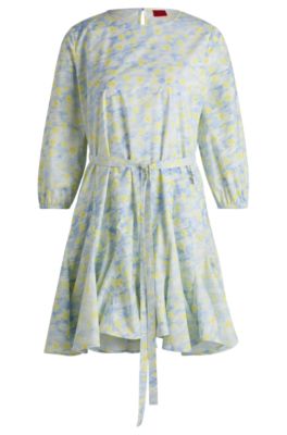HUGO - Printed-cotton dress with voluminous skirt and logo trim