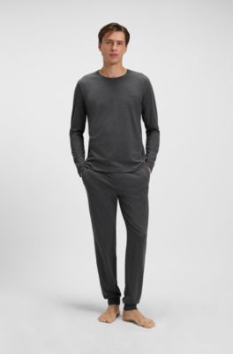 Maglia a maniche lunghe in cotone elasticizzato con logo ricamato, Grigio scuro