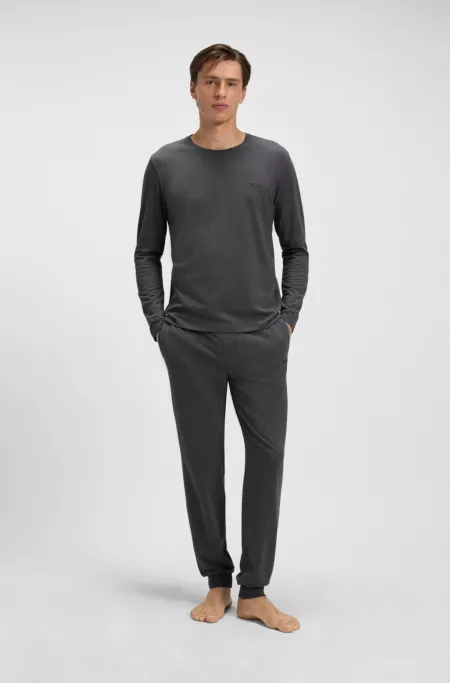 Long-sleeved T-shirt in stretch cotton with embroidered logo