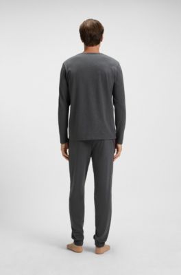 Maglia a maniche lunghe in cotone elasticizzato con logo ricamato, Grigio scuro