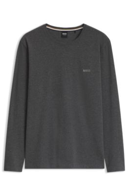 Long-sleeved T-shirt in stretch cotton with embroidered logo, Dark Grey
