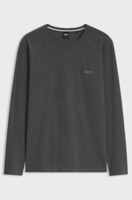 Long-sleeved T-shirt in stretch cotton with embroidered logo, Dark Grey