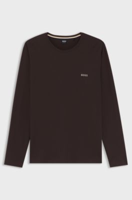 Longsleeve aus Stretch-Baumwolle mit Logo-Stickerei, Dunkelbraun