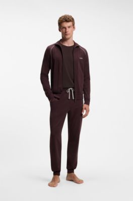 Long-sleeved T-shirt in stretch cotton with embroidered logo, Dark Brown