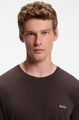 Long-sleeved T-shirt in stretch cotton with embroidered logo, Dark Brown